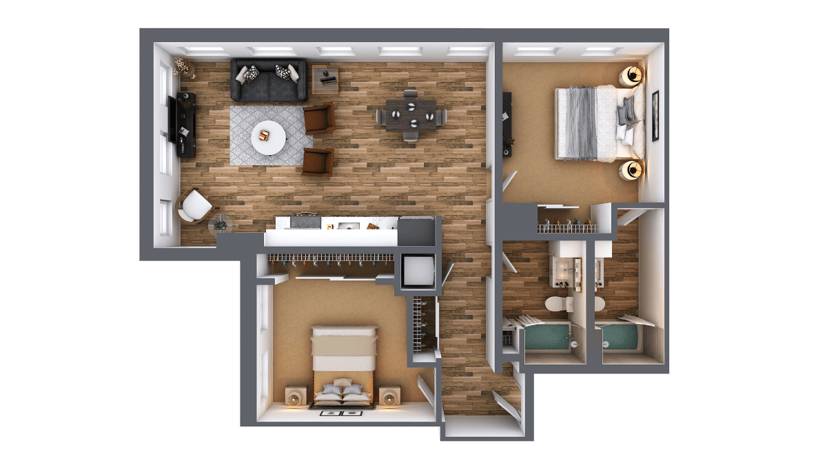 LL Hawkins 2 Bed 2 Bath D Floor Plan